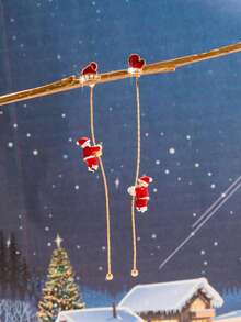 Climbing Santa Claus ~ Unique Asymmetric Long Tassel Earrings, Elegant Dangle Earrings