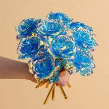 5/10/20支装闪亮水晶玫瑰花束 - 优雅彩虹人造花，金色花茎，含玻璃花瓶，适用于情人节、婚礼、周年纪念日、圣诞派对装饰、浪漫装饰，闪亮花朵，塑料玫瑰 - 彩色 - 查看 16