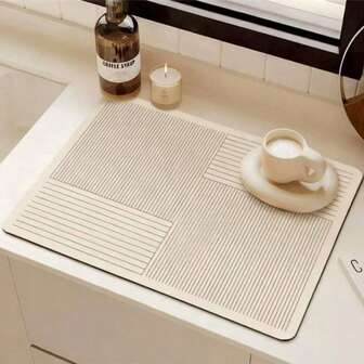 1 件简约碗碟干燥垫、厨房沥水垫、水槽台面垫、适用于碗碟架、水槽边防滑厨房垫、天然卫生厨房必备品，适用于家庭和厨房房间装饰，是您舒适的秋冬风格和圣诞装饰的一部分
