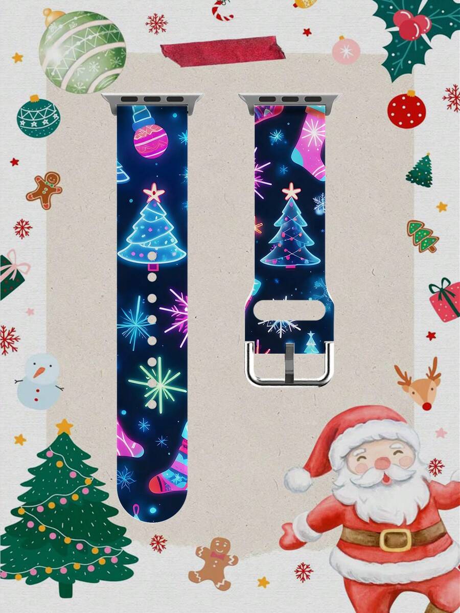 1pc Christmas Gift Colorful Christmas Tree Soft Elastic Breathable Comfortable Wristband Replacement Watch Band Compatible With Samsung, Garmin, Honor Smartwatches, Apple Watch 38mm 40mm 41mm 45mm 44mm 42mm 46mm 49mm, Fashionable Casual Multi-Color Silicone Watch Band Compatible With Apple Watch Ultra Series SE/11/10/9/8/7/6/5/4/3/2/1