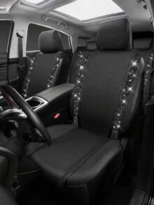 Breathable Full Coverage Rhinestone Embellished Fashionable Car Seat Cover Cushion, Universal For All Seasons, Glittering Car Sofa Cover