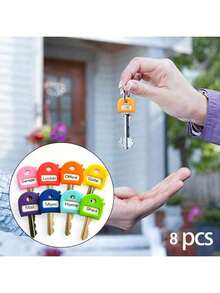 8pcs Retractable Key Chains With Tags, 2.8cm/1.1" Soft Touch Key Identifiers Fit Most Keys, With Blank And Pre-Printed Labels, Home Office Accessories