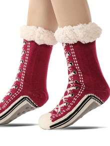 1 Pair Personalized Funny Floor Socks, Unisex Autumn/Winter Plush Thickened Slipper Socks, Cozy Fleece Socks, Suitable For Daily Home, Sleeping, Funny - Multicolor - View 14