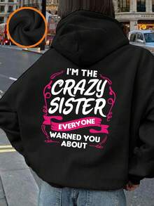 1pc Tween Girl Casual Printed Pullover Sweatshirt, Thermal Lined, Long Sleeve, Autumn/Winter Student Youth Clothing - Black - View 9