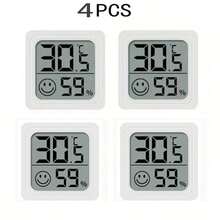 1/2/3/4个装迷你数字温湿度计，室内温湿度监测器，带显示屏，白色