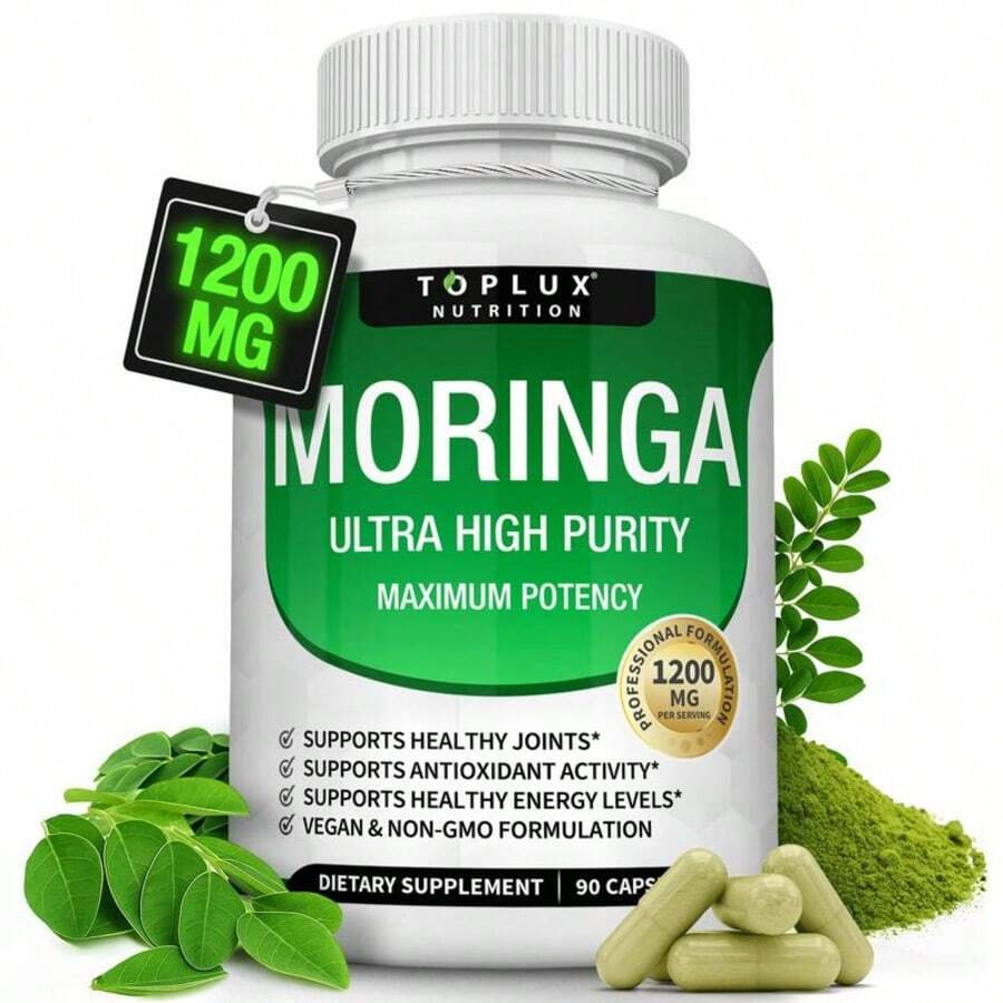 90 Capsules Dietary Supplement, Moringa Leaf Capsules 1200mg - 90 Count, Energy Support & Joint Supports | Vitamins And Supplement | Local Warehouse, Family Gift, Halloween, Immune System Booster, Plantbased Nutrition, High Potency, Pure Herbal Extract, Healthconscious Individuals, Free Shipping - Cây chùm ngây - Xem 1