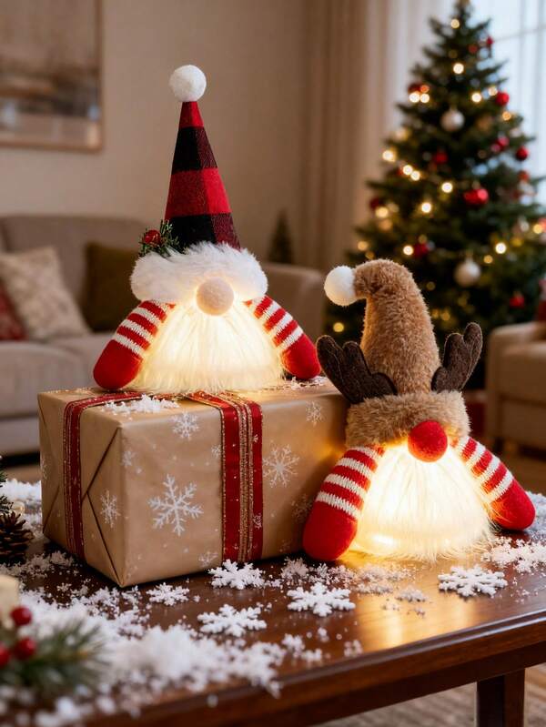1Pc Christmas Gnomes Decorations Indoor Gift Plush With Light - Handmade Swedish Santa Gnomes Plush Cute Christmas Decor Elk Christmas Decorations Indoor Gift Xmas Table Decor