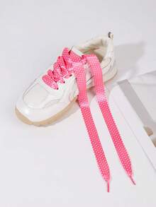 1 Pair 120CM Flat Satin Shoelaces - Colorful Polka Dot Silk Shoelaces Wide Shoelaces For Sneakers, Skate Shoes, Boots / Shoelace Accessories Only, Shoes Not Included - Hot Pink - View 3