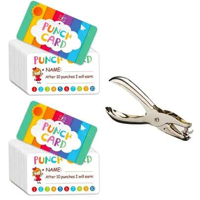 100pcs Durable Cute Punched Cards With Puncher - Colorful Behavior Reward System For Classroom And Home, Easy-To-Use Incentive Tool