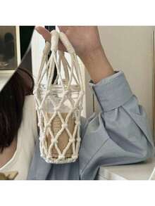 1 pieza Manga para taza de tela tejida a mano, posavasos universal con textura mate, apto para café, té, vino, almacenamiento multiescenario montado en la pared, se ajusta a botellas de 500ml, accesorio para taza fácil de limpiar y duradero