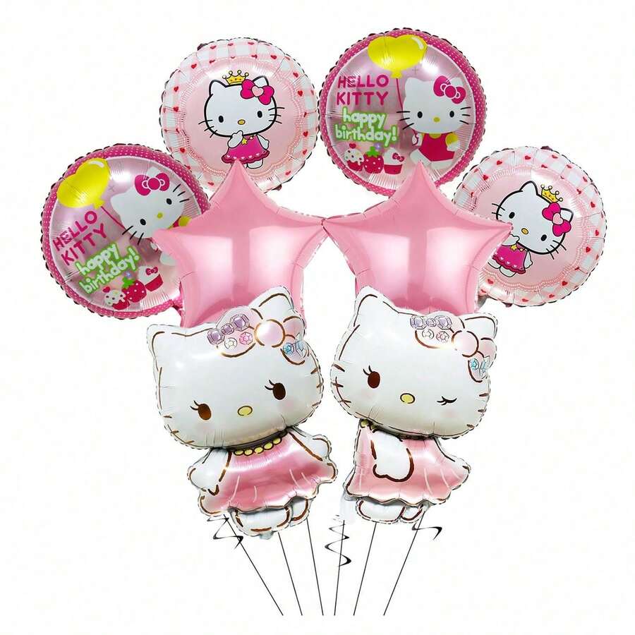 生日派对气球 可爱动漫凯蒂猫和朋友主题铝箔气球套装派对用品房间装饰派对礼品装饰品