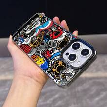 Car 1pc Black Wheel Graffiti Personalized Creative TPU Shockproof Phone Case Compatible With IPhone 17/16 15 14 13 12 11 Pro Max, Compatible With Samsung Series - Multicolor - View 3