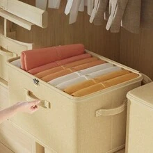 1pc Foldable Thickened Fabric Storage Box With Zipper And Handle, Non Installation Fabric Large Capacity Storage Box, Dustproof And Moisture Proof Folding Clothing Sorting Box