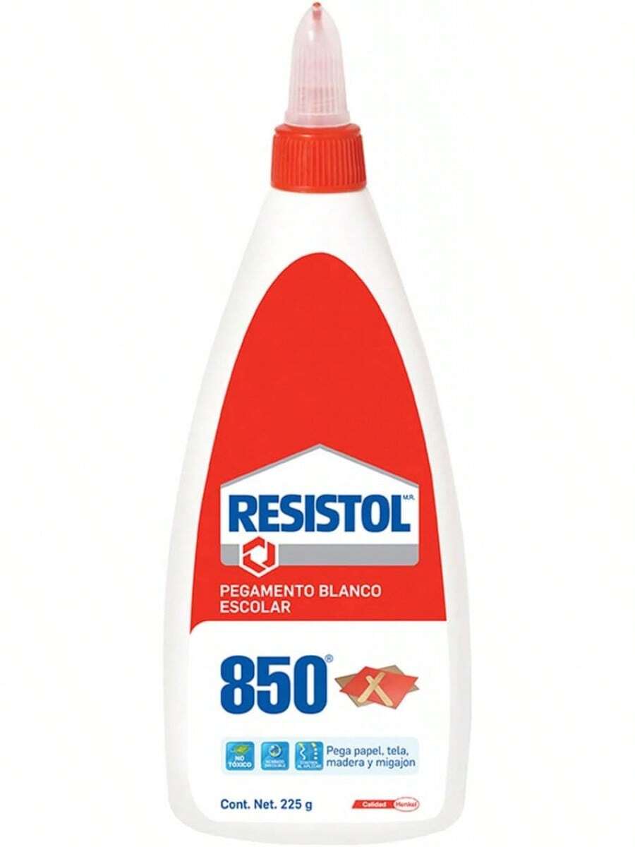 Resistol 850 Escolar, pegamento blanco para el hogar, escuela y oficina, resistol no tóxico, adhesivo para manualidades y tareas, pegamento líquido, bote 1x225g - Escolar, pegamento blanco para el hoga - Ver 1