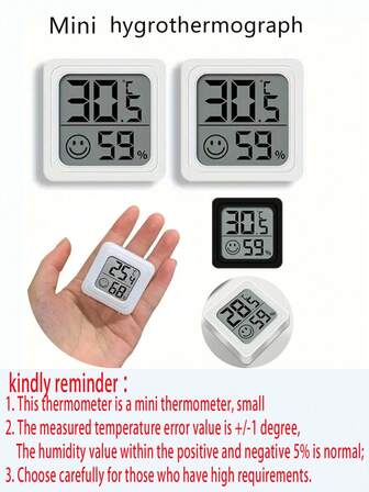 1pc/2pcs Mini Digital Thermometer And Hygrometer, Indoor Room Temperature And Humidity Monitor With LCD Display, White