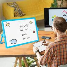 Pizarra Blanca Peque?a de Escritorio,Mini Caballete Portátil de Escritorio, Incluye 4 Plumones Pizarrón Blanco y 1 Borrador de Pizarra, 4 imanes, Para Dibujar, Escribir, Planificar (Azul) - albaricoque - Ver 5