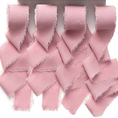 4 قطع شريط وردي بطول 16.4 قدم و عرض 1.5 بوصة، أشرطة شيفون للكريسماس، مجموعة أشرطة هدايا للكريسماس، ديكور الزفاف، بطاقات دعوة الزفاف، لف الباقات الزهور، باقات الزفاف، أعمال حرفية DIY