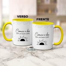 Minimalist Coffee Mug Start The Day Funny Phrase - Yellow - View 2