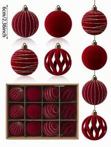 12 pezzi Palline di Natale rosse con effetto vellutato, palline decorate per albero di Natale, decorazioni natalizie per finestre, palline di Natale rosse con effetto vellutato, per decorare l'albero di Natale in un paesaggio invernale, Natale, Capodanno, forniture natalizie, decorazioni per la casa, decorazioni per la stanza, decorazioni natalizie, decorazioni per l'albero di Natale, arredamento per interni ed esterni, decorazioni per l'albero di Natale, decorazioni per la tavola di Natale - Rosso