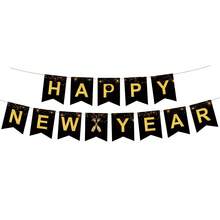 New Year Party Decor Black & Gold Luxurious Style Horizontal Banner, Paper Flower Balls, Spiral Hanging Ornaments Set - Multicolor - View 7