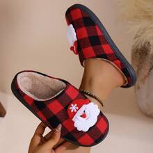 圣诞老人和雪人圣诞礼物拖鞋，女士秋冬室内家居拖鞋，时尚派对拖鞋，毛绒拖鞋 - 紅色 - 查看 6