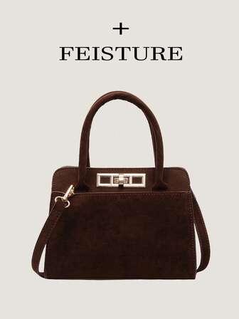 1 件女士绒面革复古手提包，金属扣小方包，适合日常外出、约会、派对、聚会、通勤