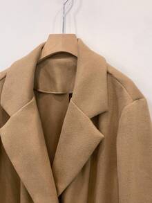 Abrigo largo de talla grande de unicolor y elegante con diseño cruzado doble, cuello con muesca, manga larga, ajuste regular, para mujer, de moda para el uso diario en otoño/invierno