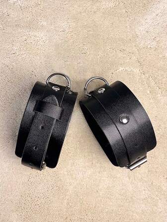 2件套哥特朋克风脚踝绑带，PU皮革腕带可调节脚部饰品，适合女性，节日狂欢万圣节派对角色扮演配饰