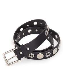 1pc Rivet Eyelet Women's Belt, Solid Color Punk PU Leather Fashion Ladies Belt, All Season