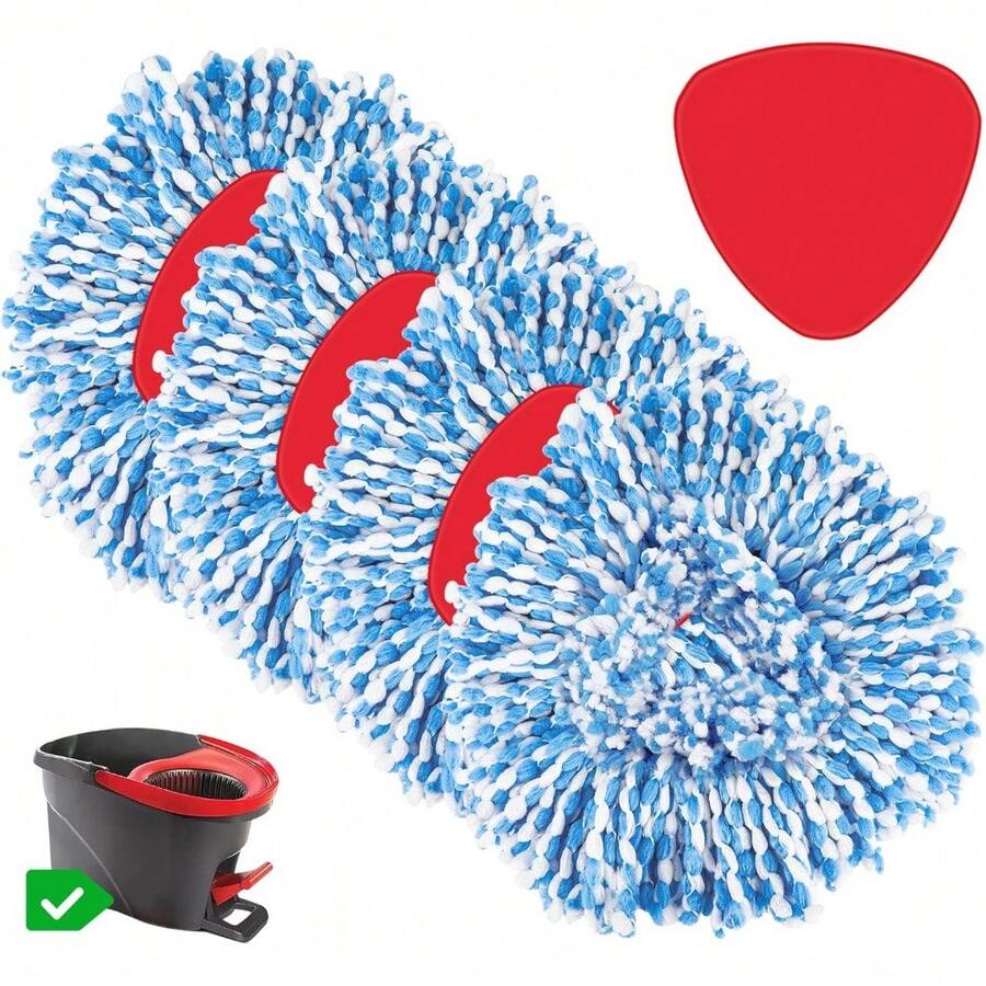 4-Pack Spin Mop Replacement Heads With Swivel Base, Compatible With EasyWring 1-Tank System, Machine Washable Microfiber Refills, Blue - Blue 4+1 - View 1