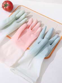 1 paire de gants en latex imperméables à changement de couleur graduel pour femmes, pour la lessive, les travaux ménagers, le nettoyage et la vaisselle. Type fin et antidérapant.