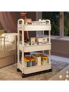 1 件 3 层白色储物推车 | 塑料材质 + 360° 旋转轮 | 适用于厨房/浴室/卧室的多场景储物，节省空间的篮子托盘收纳盒