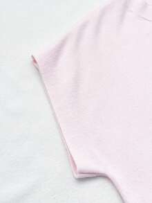 Fine Spun New Loose Short Sleeve T-Shirt Women, Distinctive Sleeveless Knit Sweater, Solid Color Undershirt Pink Summer - Pink - View 7