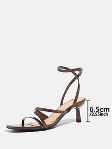Damen High Heel Sandalen, geeignet für Partys, Outdoor-Reisen, Mode, elegante Bankette, Spiegelverarbeitung, Kitten Heel, quadratische Zehenform, Mehrfachriemen, Party, Urlaub, luxuriös, sexy Kunstleder, Knöchelriemen mit Kreuzung, Schnalle, glänzendes einfarbiges Material, sexy Knöchelriemen, anmutig, würdevoll, schokoladenbraun, elegante High Heel Sandalen - Schokoladenbraun - Übersicht 8