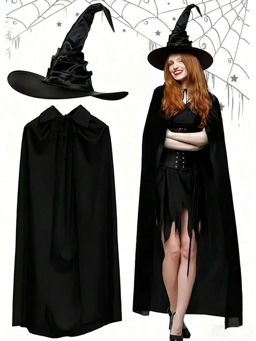 Halloween Witch Hat, Cosplay Party Black Witch Hat, Wizard Hat, Halloween Costume Accessories, Twisted Pleated Wizard Hat For Halloween Crown Party Decoration, Whether You Dress Up As A Witch, Wizard Or Any Other Character, This Witch Hat Is The Perfect Complement To Your Outfit. Its Classic Design And Colors Make It Easy To Match With Any Outfit, Making It A Must-Have Accessory For Any Halloween Celebration