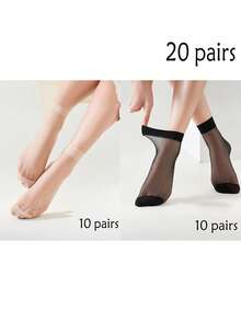 10/20pcs Solid Color Crew Socks, Casual Wear For Daily Life And Home,It Is The Perfect Gift For Christmas Or Valentine's Day - Beige - View 12