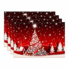 1/4/6 pezzi Tovaglietta natalizia, tovaglietta con stampa di albero di Natale, fiocco di neve e campana, tovaglietta antiscivolo e isolante per tavolo da festa natalizia, decorazione per feste, ristoranti e cucina, regalo di Natale raffinato
