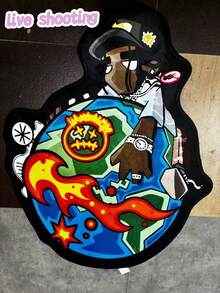 1pc Black People Earth Creative Art Design, Fashionable Pattern, Soft & Comfortable Bedroom Carpet, Home Decor, Easy To Clean, Made Of Polyester, Hand Wash Only, Suitable For Living Room, Bedroom, Indoor Use, Bedroom Decor, Room Decor, Small Rug - Multicolor - View 5