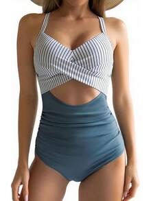Traje de Baño de Una Pieza para Mujeres, Traje de Baño Elegante para Mujeres, Ropa de Playa, Bikini Sexy, Adecuado para Playa, Piscina, Vacaciones - azul - Ver 10