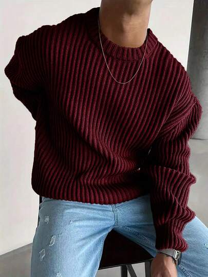 Suéter de punto holgado de cuello redondo con textura, estilo retro de dinero antiguo para hombre, otoño/invierno de BAI YUE