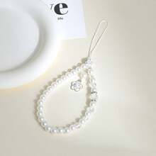 1pc Pearl Phone Chain, Small Flower Pendant, KT Cat Phone Hanging Chain, Phone Hanging Rope, Beaded Phone Charm, Anti-Drop Chain, Girl Accessories