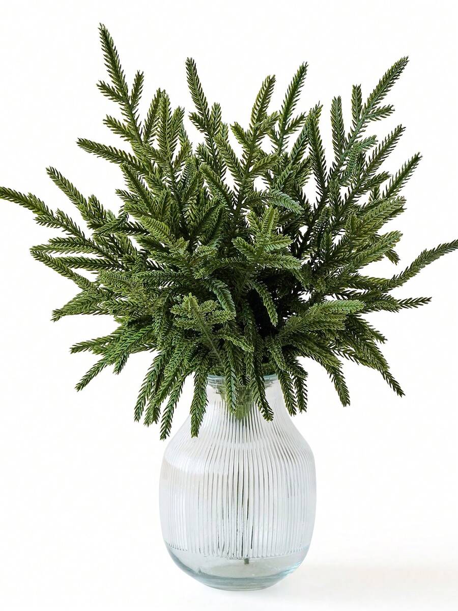 1 件人造松树叶树枝真实触感假绿叶松枝仿茎适用于 DIY 圣诞花环装饰和家庭花园装饰 - 綠色 - 查看 1