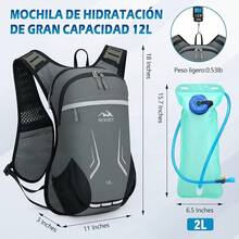 NEWHEY Mochila de Hidratación Mochila de Hidratación con Depósito de Agua de 2L Mochila de Agua para Hombres Mujeres Bolsa de Hidratación para Senderismo Ciclismo Running Escalada Camping - Gris - Ver 10