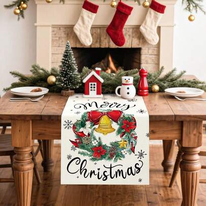 Mantel con estilo de corona de Navidad, adecuado para la decoración navideña del hogar, decoración de mesa de cocina y comedor