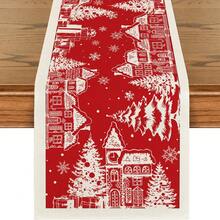 1pc Red Fir Wood Snowflake Silhouette Christmas Table Runner, Seasonal Christmas Kitchen Dining Table Decor, Home Party Decoration, Size: 13x35/13x47/13x72/13x90/13x108 Inches