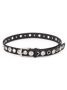 1pc Rivet Eyelet Women's Belt, Solid Color Punk PU Leather Fashion Ladies Belt, All Season