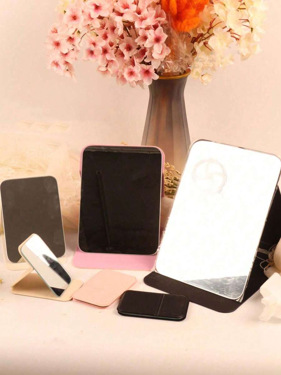 1 buc Oglindă de machiaj pliabilă portabilă cu suport reglabil, Oglindă de vanitate pliabilă compactă, Mini oglindă pliabilă, Oglindă de machiaj portabilă cu rabat, Mini oglindă de vanitate pentru înfrumusețare, Oglindă pliabilă din piele tip prințesă, Oglindă mică, Oglindă de vanitate de buzunar, Dimensiuni și culori multiple, Oglindă de vanitate pliabilă portabilă, Potrivită pentru retușuri de machiaj în deplasare, Sticlă, Nu necesită baterie