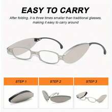 Portable Folding Reading Glasses With Blue Light Blocking Lenses - Durable Metal Frame, Lightweight And Compact Design, Includes Storage Case - Unisex, Suitable For Reading, Computer, Mobile Phone - Ideal Gift For Men And Women, Computer Glasses, Fashion Glasses, High-Quality Lenses, Vision Correction, Office Workers, Screen Time Protection, Fashion Frame, Sturdy Structure, Digital Device Users - Black - View 4