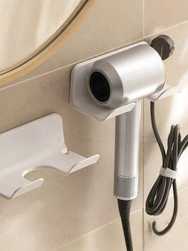 1pc Wall-Mounted Hair Dryer Holder & Bathroom Storage Rack - Plastic Organizer, Stylish Design, Suitable For Tidy And Fashionable Bathroom Organization, Storage And Arrangement