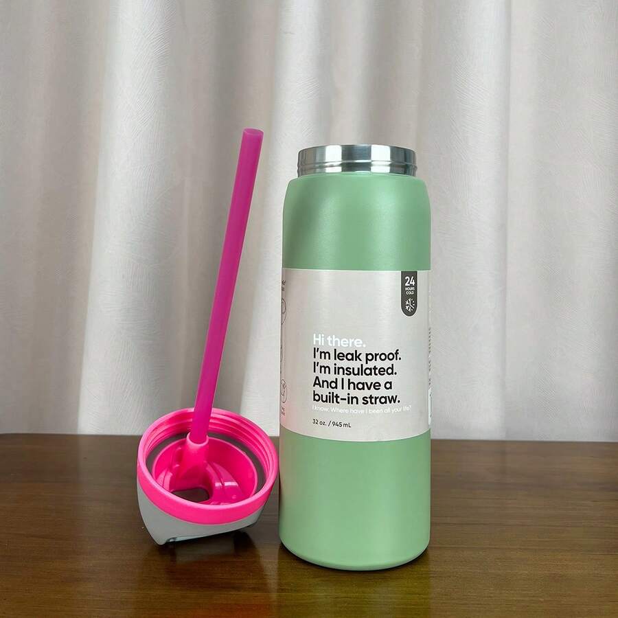 OWALAFreeSip 32oz Straw Insulated Water Bottle Double-Layer Stainless Steel Vacuum Thermal Mug For Sport And Travel - Neo Sage-32oz - View 1